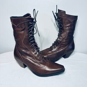 Rawhide Boots 5011 Brown Leather Lace Up Victorian Witchy Granny Old West 7.5